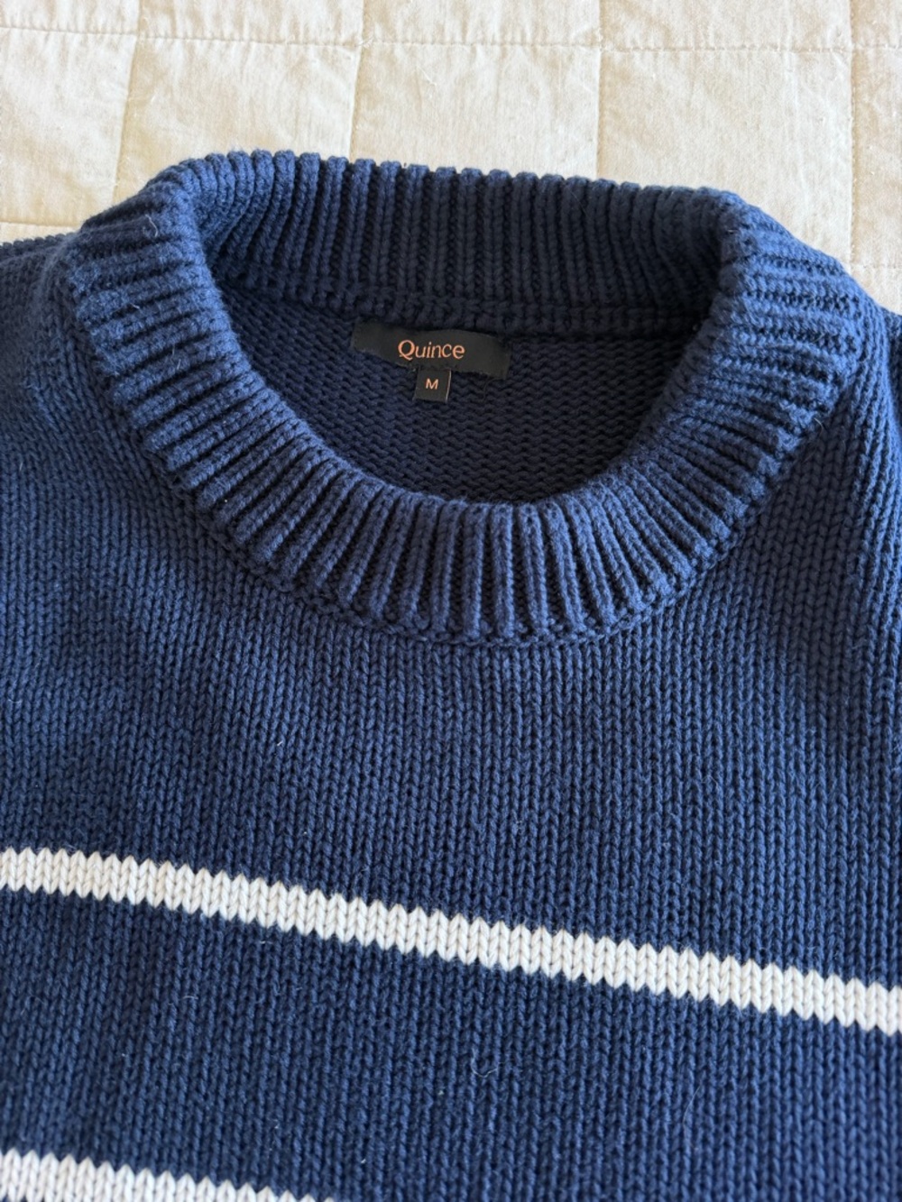 Quince Navy and White Stripe Crewneck Sweater - Picture 5 of 8